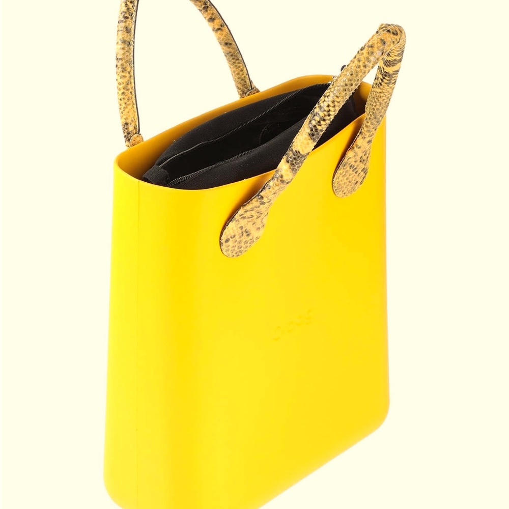 New Famous Brand O Bag Yellow with Python Short Handles Made in Italy Summer bag